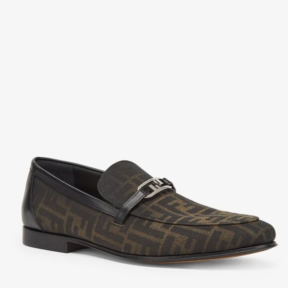 FENDI O'Lock Olock FF Jacquard Logo Leather Loafers Dress Shoes Mens - Picture 1 of 16
